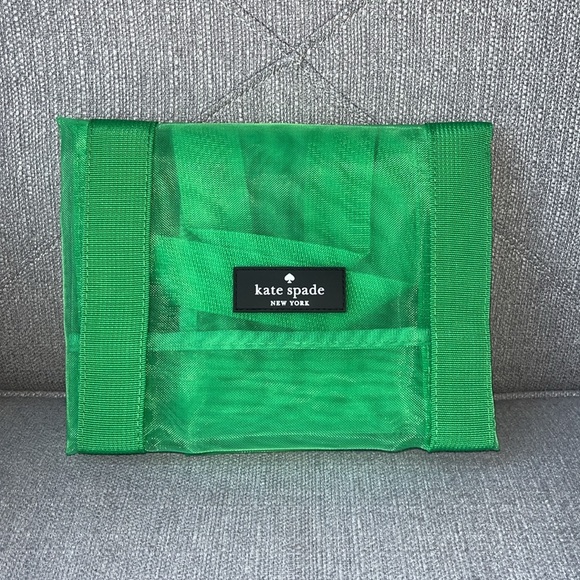 ♠️ kate spade Logo Mesh Packable Canvas Beach Shopping Picnic Weekender Tote - Picture 2 of 7